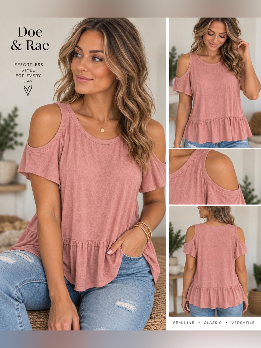 Doe & Rae Girls Mauve Pink Ruffle Tops Duo - Picture 2 of 7